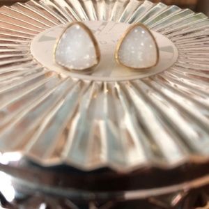 Margaret Elizabeth Gold/White Druzy Quartz Stud Earrings